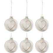 J-line - Doos Van 6 Kerstballen Hart Strass Zilver Pluim Wit Glas Klaa...