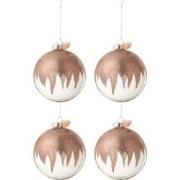 J-line - Doos Van 4 Kerstballen Glitter Mini Kwast Roze Glas Transpara...