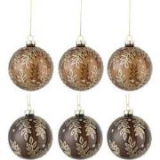 J-line - Doos Van 6 Kerstballen 3+3 Blaadjes Glas Transparant Camel/br...