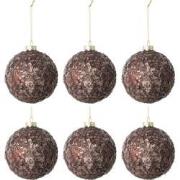 J-line - Doos Van 6 Kerstballen Paillettensuiker Mat Glas Donker Bruin...