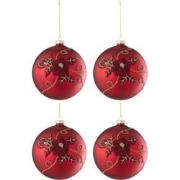 J-line - Doos Van4 Kerstbal Bloem Glas Rood Small - 12x12x12cm