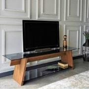 TV Meubel  Walnoot Zwart Glas 158x45x40 cm