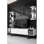 TV Meubel Set Chrome Line Wit Zwart Melamine 180x48x30 cm