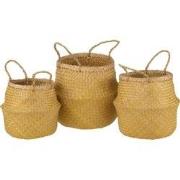 J-line - Set 3 Manden Intrekbaar Zeegras Geel - 30x30x28cm