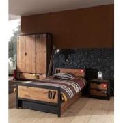 LUCEVI - Alex bed + Nachtkastje + Rolbed + 3 Deurs Kleerkast - Bruin -...