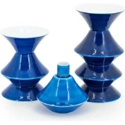 Kaarsenhouder set van 3 yack - blauw - 10x10x19 cm