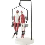 J-line - Skilift Ski Couple Resine Rood/wit - 19x17.5x34cm