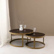 Stalux Salontafelset 'Saar' rond 80 en 60cm, kleur goud / bruin hout