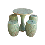 Fine Asianliving Keramische Kruk en Tafel Bloemen Mint Set/5 - Maelin