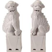 Fine Asianliving Chinese Foo Dogs Set/2 Porselein Wit Handgemaakt