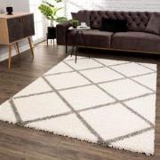 Tapijtenloods Madrid Shaggy Geruit Vloerkleed Creme Hoogpolig- 120x170...