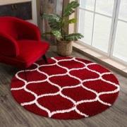 Tapijtenloods Madrid Shaggy Rond Design Vloerkleed Rood Creme Hoogpoli...