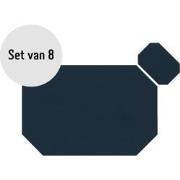 Krumble Placemat achthoekig + onderzetter - PU Leder - Blauw - Set van...