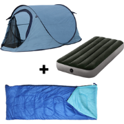 HIXA Pop-Up Tent - 1 Persoons - Blauw - Met Tentharingen - en Slaapzak...