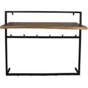 HSM Collection-Wandkapstok Met Plank 11 Haken-100x30x80-Naturel/Zwart-...