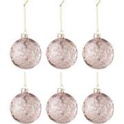 J-line - Doos Van 6 Kerstbal Motief Roos Pailletten Glas Licht Roze Sm...