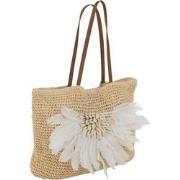 J-line - Strandtas Met Schelpen/veren Papier Naturel/wit - 34x49x3cm