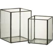 J-line - Set Van Twee Kaarshouder Vierkant Glas/metaal Zwart - 20x20x2...