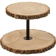 J-line - Plateau 2 Niveaus Rond Paulownia Hout Naturel - 42x42x29.5cm