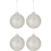 J-line - Doos Van 4 Kerstballen Sterretjes Glas Zilver Large - 12x12x1...