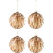 J-line - Doos Van 4 Kerstbal Vlekken Glas Bruin/goud Large - 12x12x12c...