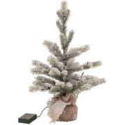 J-line - Kerstboom Besneeuwd+led+batterij In Pot Jute Plastiek Groen S...