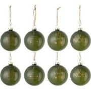 J-line - Doos Van 8 Kerstballen Tekst Xmas Glas Mat Groen Small - 8x8x...