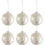 J-line - Doos Van 6 Kerstballen Bloemen Glas Blinkend Zilver Small - 8...