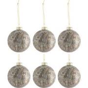 J-line - Doos Van 6 Kerstballen Fluweel Glas Antiek Grijs/goud Small -...