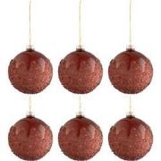 J-line - Doos Van 6 Kerstballen Suiker Glas Mat Bordeaux Small - 8x8x8...