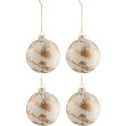 J-line - Doos Van 4 Kerstballen Marmerlook Glas Wit/goud Medium - 10x1...