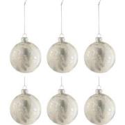 J-line - Doos Van 6 Kerstballen Marmerlook Glas Wit/zilver Small - 8x8...