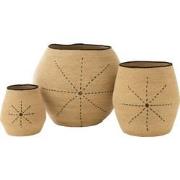 J-line - Set Van 3 Mand Ster Stippellijnen Zeegras Naturel/zwart - 68x...