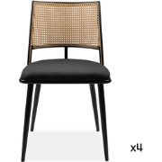 Set van 4 stoelen met natuurlijke vlechtwerk en zwart metalen frame L4...