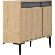 Buffet 3 deuren eiken en antracietgrijs decor L120 cm - Asude