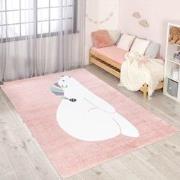 Tapijtenloods Vloerkleed Beer Laagpolig Anime Kids Roze Creme- 160x230...