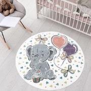 Tapijtenloods Vloerkleed Baby Olifant Rond Laagpolig Anime Kids Creme-...