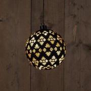 Glass Ball Baroque Black/Gold 15Cm/12 Led Warm White /