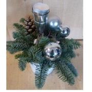 Kerststukje 'Kiev' simpel in hoge pot 30 cm hoog kleur wit-zilver met ...