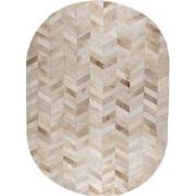 PTMD Joanne Beige Cowhair Patchwork Carpet Oval  S