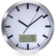 Aluminium wandklok met lcd-display en thermometer, hygrometer & weersv...