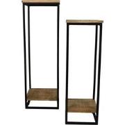 HSM Collection-Plantenstandaard S/2-30x30x90/25x25x75-Naturel/Zwart-Ma...