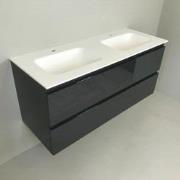 Dubbel badmeubel Kubic 120cm antraciet hoogglans met Solid Surface was...