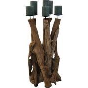 HSM Collection-Kaarsenhouder 5 Kaarsen-35x35x65-Naturel/Zwart-Teak/Met...