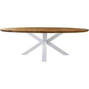 HSM Collection-Ovale Eettafel Fishbone-220x110x76-Naturel/Wit-Eiken/Me...