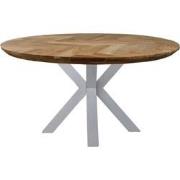 HSM Collection-Ronde Eettafel Fishbone-150x150x76-Naturel/Wit-Eiken/Me...