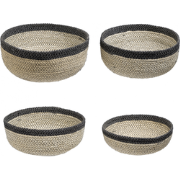 Set van 4 ronde manden in beige en zwarte jute D25