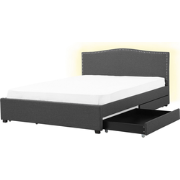 Beliani MONTPELLIER - Tweepersoonsbed met LED-verlichting-Grijs-Polyes...