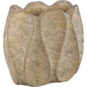 PTMD Waxy Brown Cement Pot Wavy Rib Pattern Oval High L