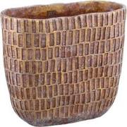 PTMD Vivienne Brown Cement Oval Pot With Rectangles L